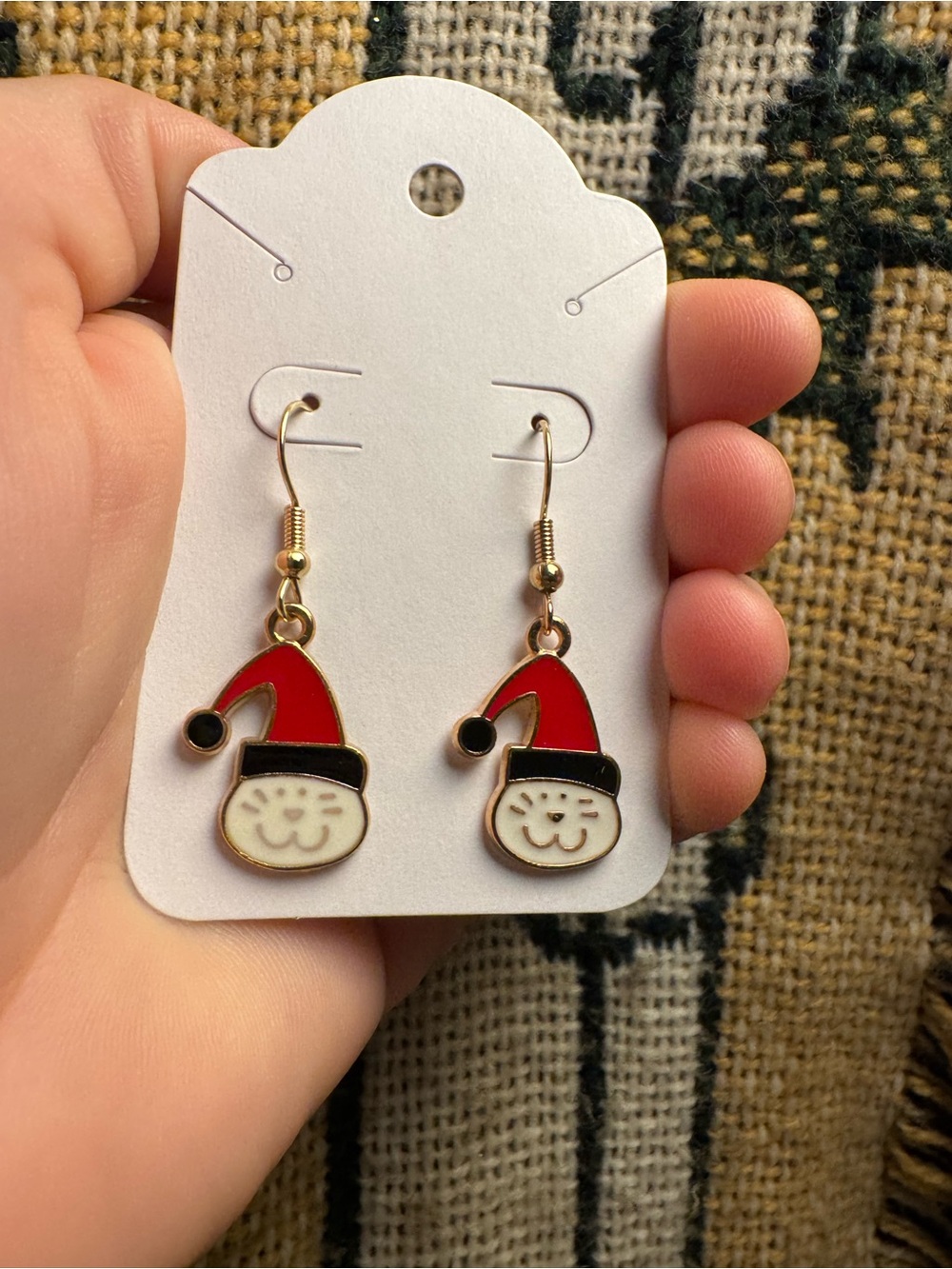 Red Santa Hat Cat Dangle Earrings - Cute Holiday Accessory